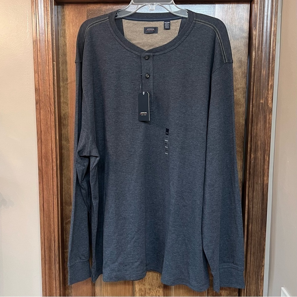 Men's Henley Pullover LS 3 Button Henley Carbon‎ Heather NWT Sz XXL